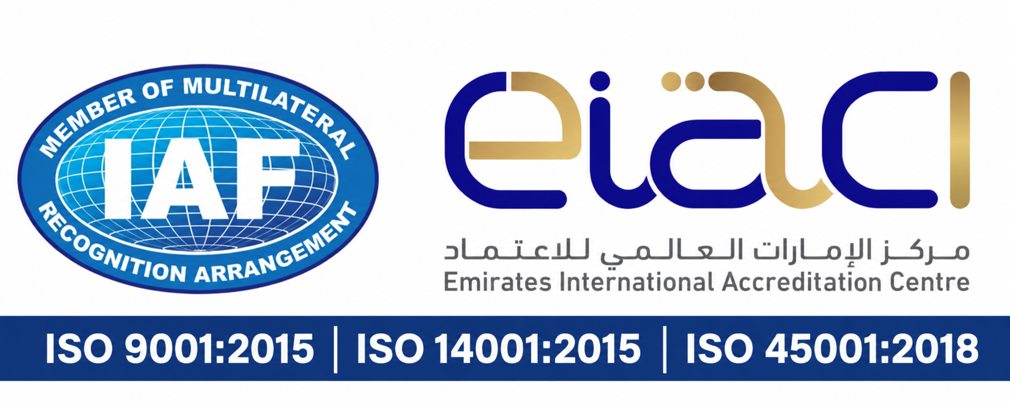 IAF and EIAC marks with ISO 9001, ISO 14001 and ISO 45001 standards for SRK Metals FZE-LLC